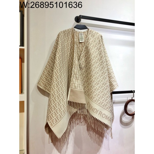 AGG 펜디 올 오버 FF로고 자카드 혼방 케이프 베이지 145*155cm