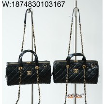 [LP공장] 샤넬맥시 볼링백 페이턴트 크럼플드 카프스킨 골드 메탈 블랙 17*31*13cm